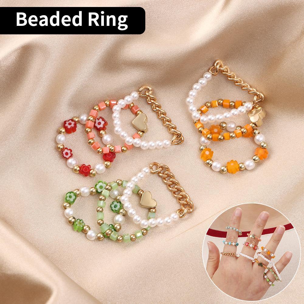 Nanas 3pcs Set Cincin Fashion Perhiasan Charm Jewelry Cincin Manik-Manik Akrilik Untuk Wanita