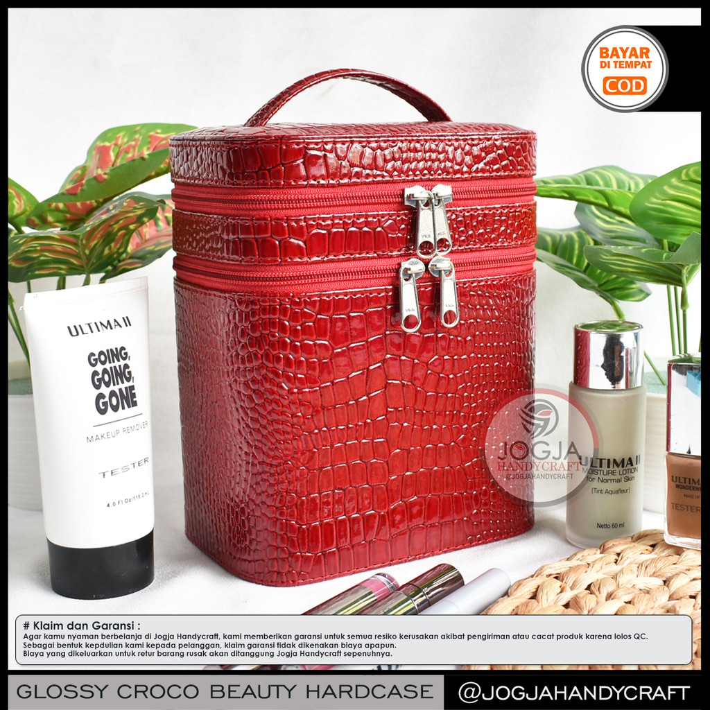 NEW Glossy Croco Edition - 2 Layer Travel Beautycase / Makeup Case / Tas Kosmetik Cosmetic Pouch