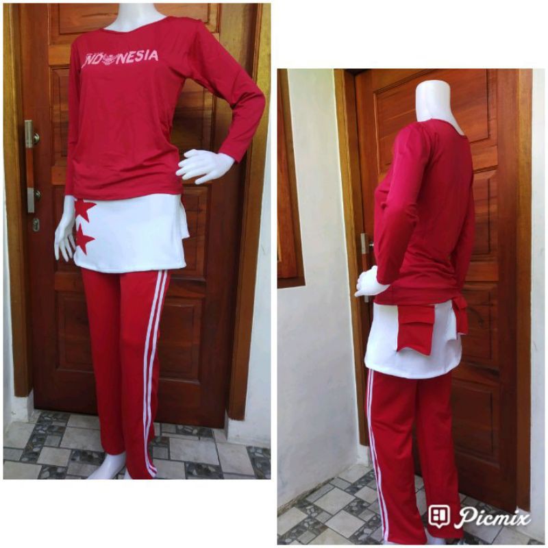 celana rok senam merah putih edisi agustusan