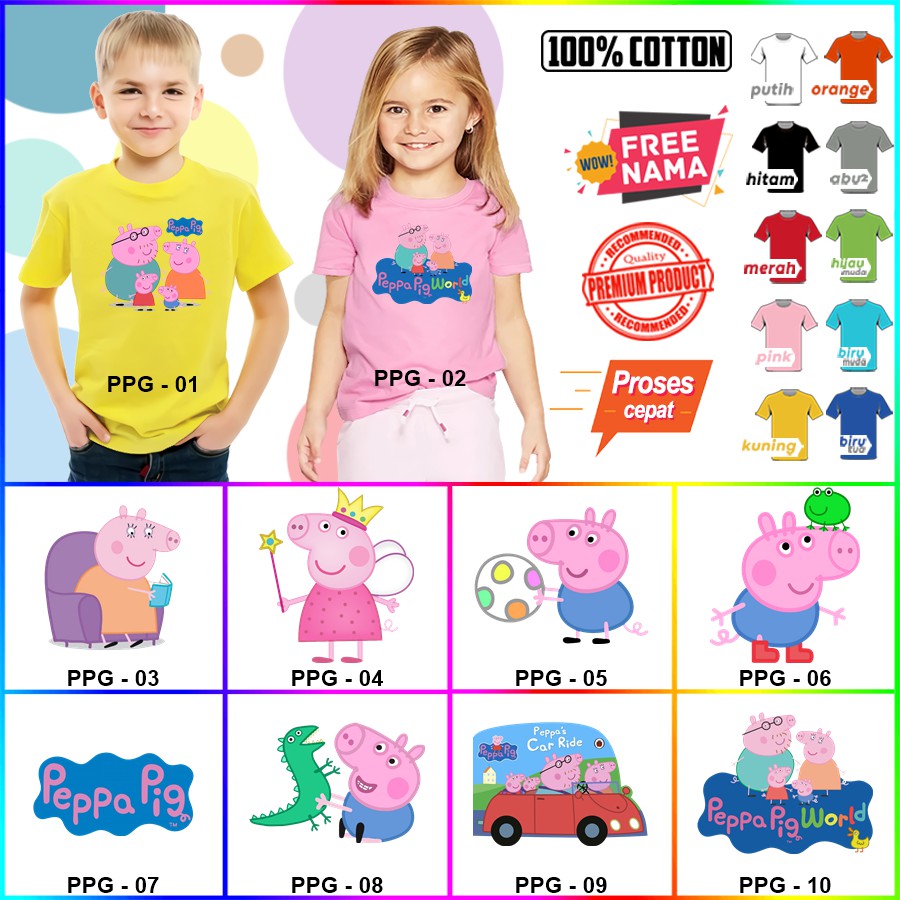 Baju Kaos ANAK DAN DEWASA PEPPAPIG COUPLE (FREE NAMA)