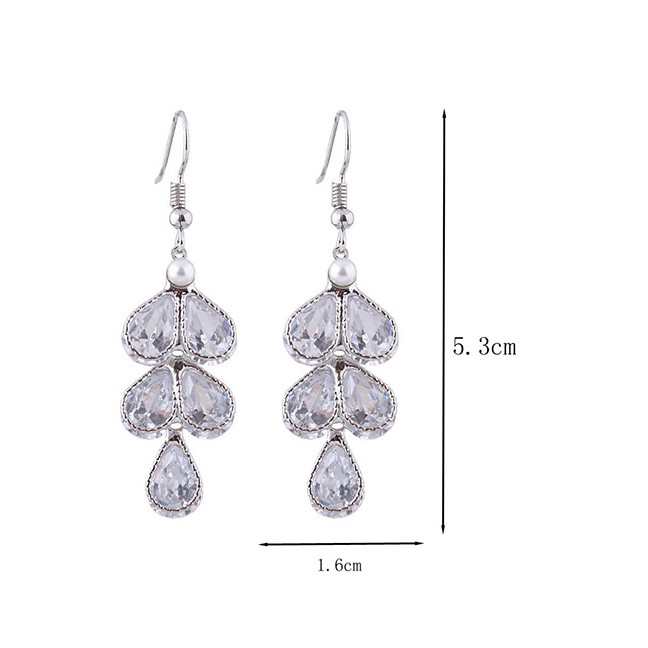 LRC Anting Gantung Fashion Silver Zircon Earrings With Water Drops A58174