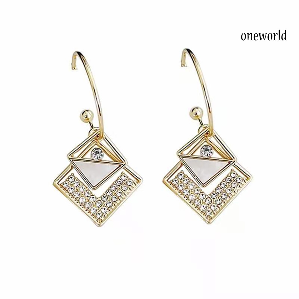 OW# 1 Pair Earring Exquisite Elegant Trendy Rhinestone Square Ear Drop for Decoration