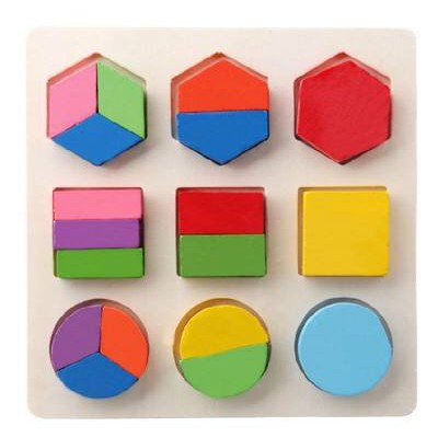 Mainan Edukasi Anak Basic Shape Kayu Balok Geometri Puzzle 3D Montessori Sensory Xylophone Jam Angka-GEO 3 KEPING