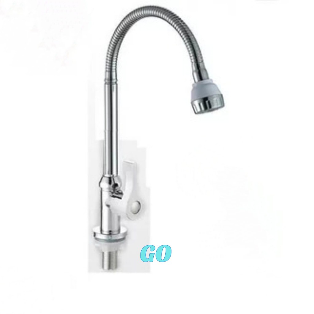 Keran Angsa Tanam Kepala Putih - Kran Angsa Fleksibel Bak Cuci Piring - Kran Sink Fleksibel Engkol