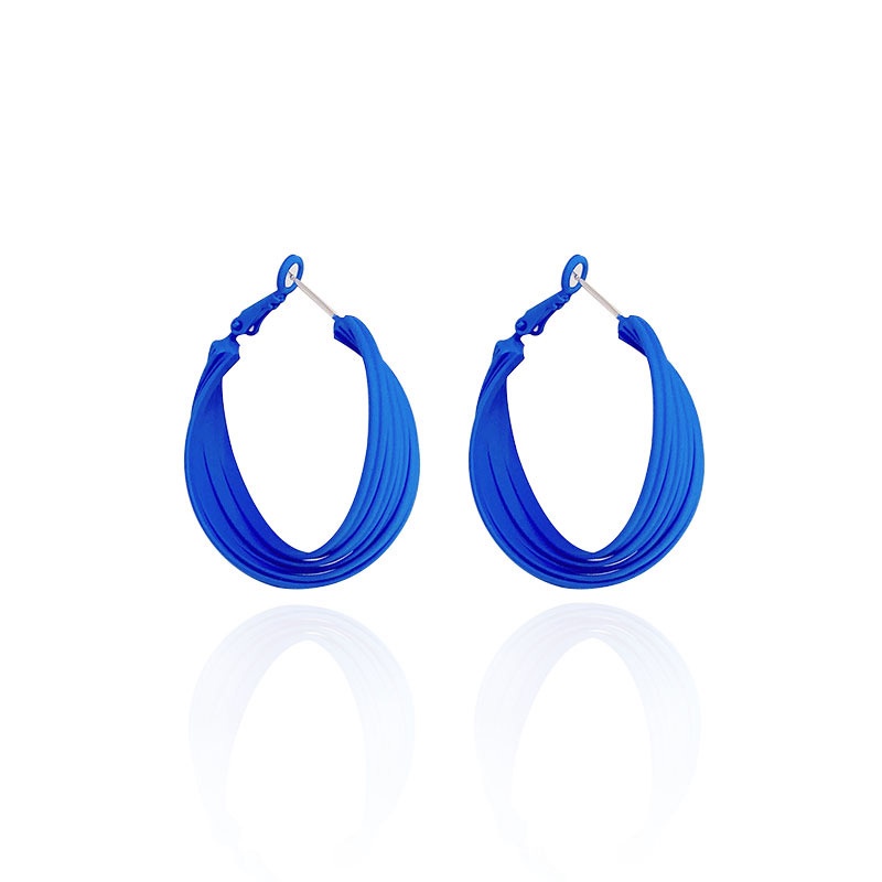 Anting Hoop Geometris Multilayer Bahan 925 Silver Needle Warna Biru Gaya Retro Korea