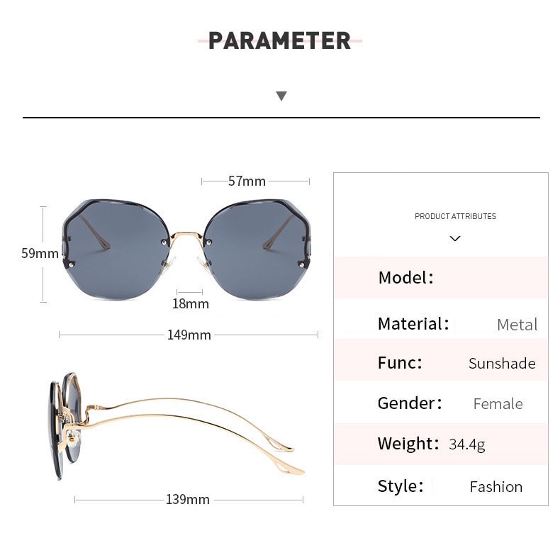 Fashion Women Metal Gradient Frameless Accessories Polygon Sunglasses Simple Glasses