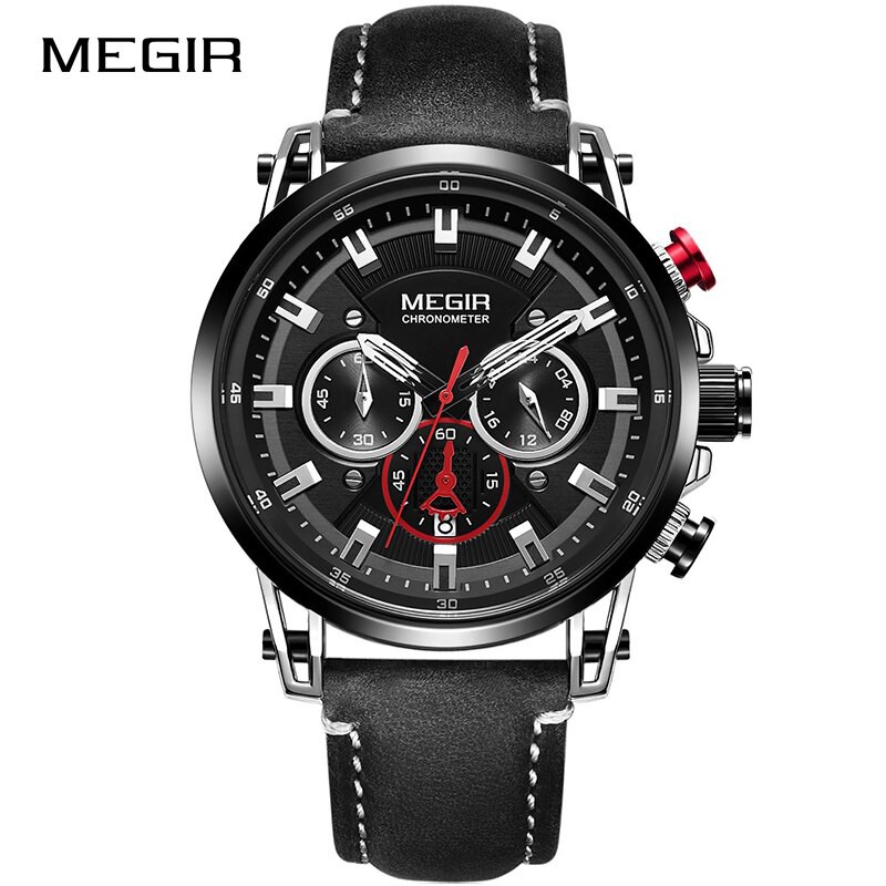 MEGIR 2085 Jam Tangan Pria Analog Chronograph Tali Kulit WATCHKITE WKOS