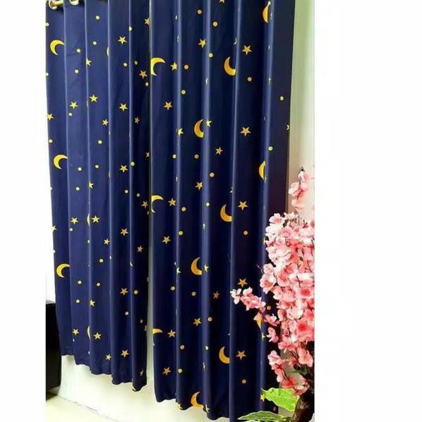 SS-83>> GORDEN JENDELA/PINTU/GORDYN KATUN SPREI KOTAK BULAN BINTANG/HORDENG - KOTAK HITAM, Tinggi 15