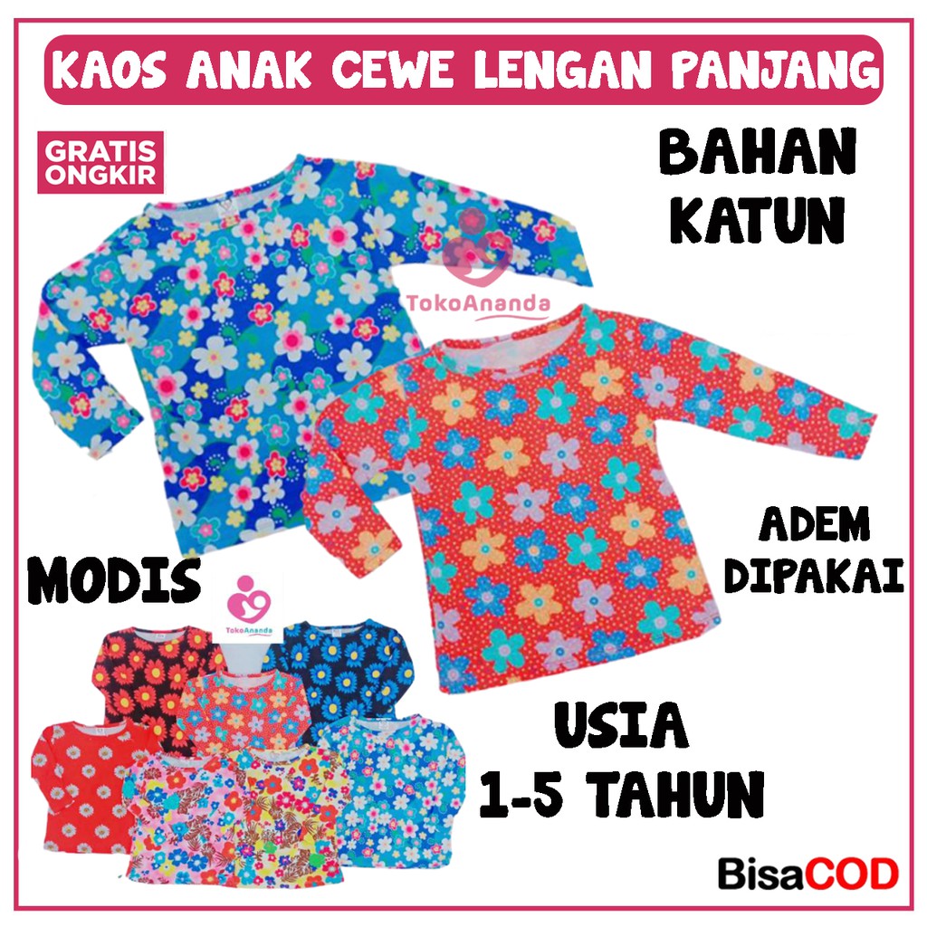 KAOS ANAK CEWEK LENGAN PANJANG / KAOS ANAK PEREMPUAN LENGAN PANJANG / KOAOS ANAK / KAOS PEREMPUAN