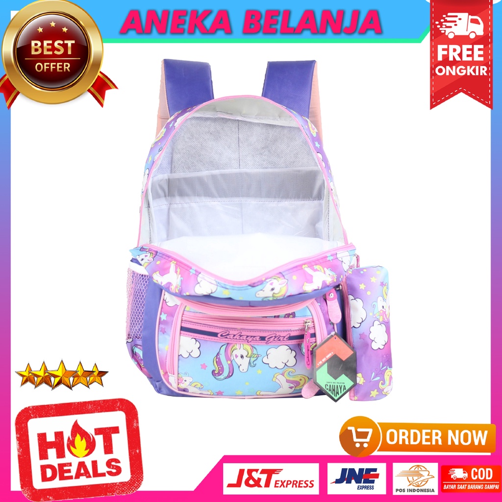 Ready Stock Tas Ransel Fashionable Anak Cewek Cahaya Girl Unicorn Ungu Lucu Imut Tas Ransel Import Anak Perempuan Anak TK SD SMP Bagus Keren Free Raincover Multifungsi Backpack Anak Cewe Stylish Kece Hangout TPQ TPA Temurah Terlaris Berkualitas