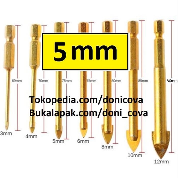 Mata Bor Tombak 5mm Kaca Gelas Keramik Granit Porselin Porcelain MBT05