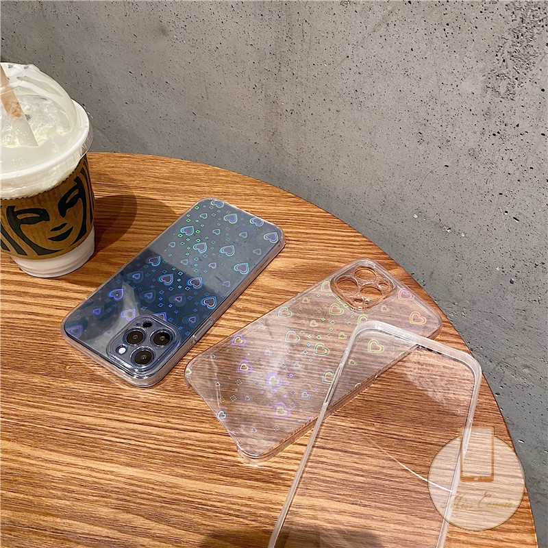 Soft Case Transparan Laser Motif Hati Untuk iPhone 6 6s 7 8 Plus XR 11 13 12 Pro XS Max X SE