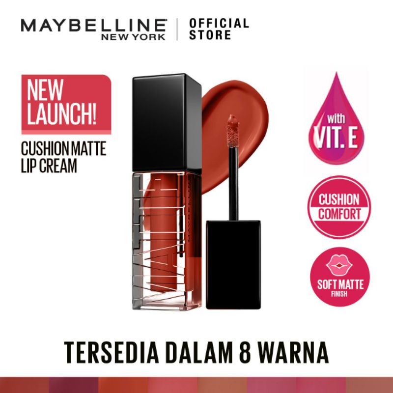 Maybelline Cushion Matte Lip Cream - Lipstick Soft Velvet Finish Lembut & Ringan [Lipstik Cream]