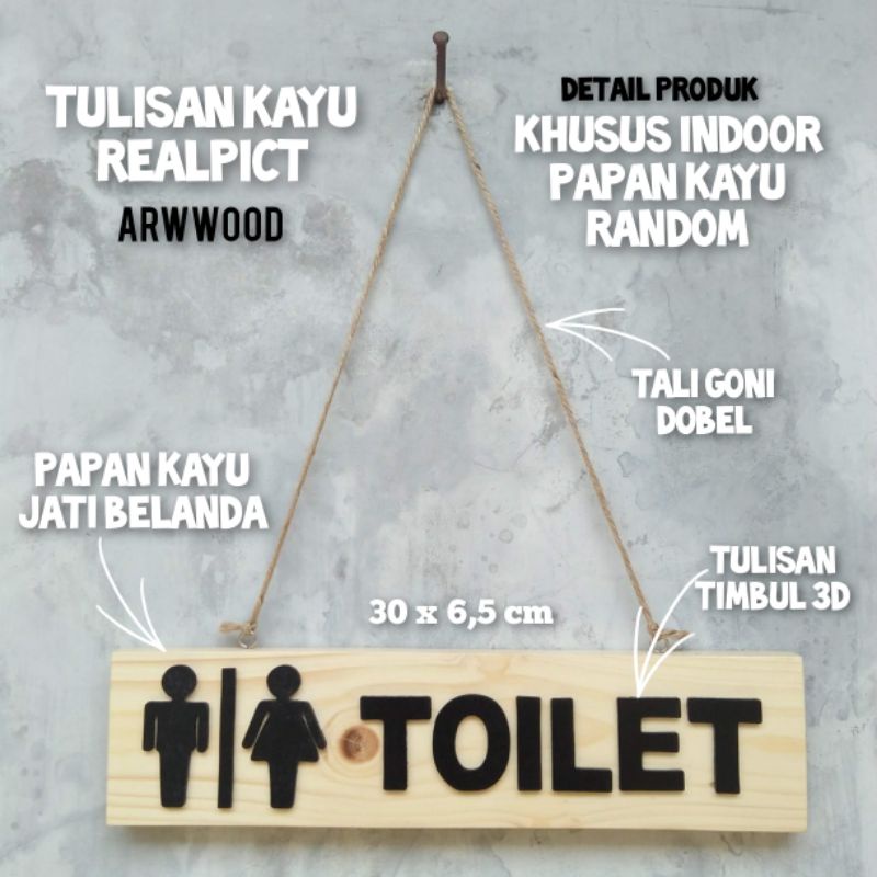 TULISAN KAYU TOILET LOGO TULISAN TIMBUL MURAH KAYU JATI BELANDA NATURAL WALNUT LUCU
