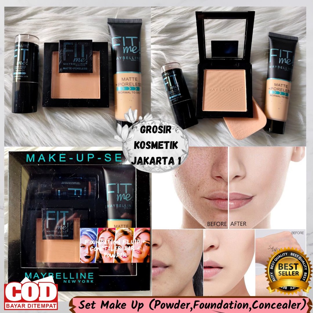 COD/Best Seller Maybelline Make Up Set Fit Me (Powder, Foundation, Concealer) / Bedak Padat Maybelli
