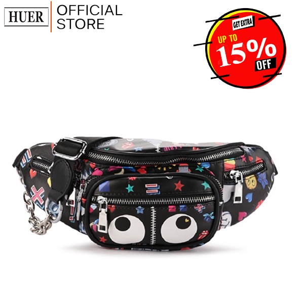 New HUER ~ Rewhy Eye Theme Printed Waist Bag 9454-044Black Best Quality