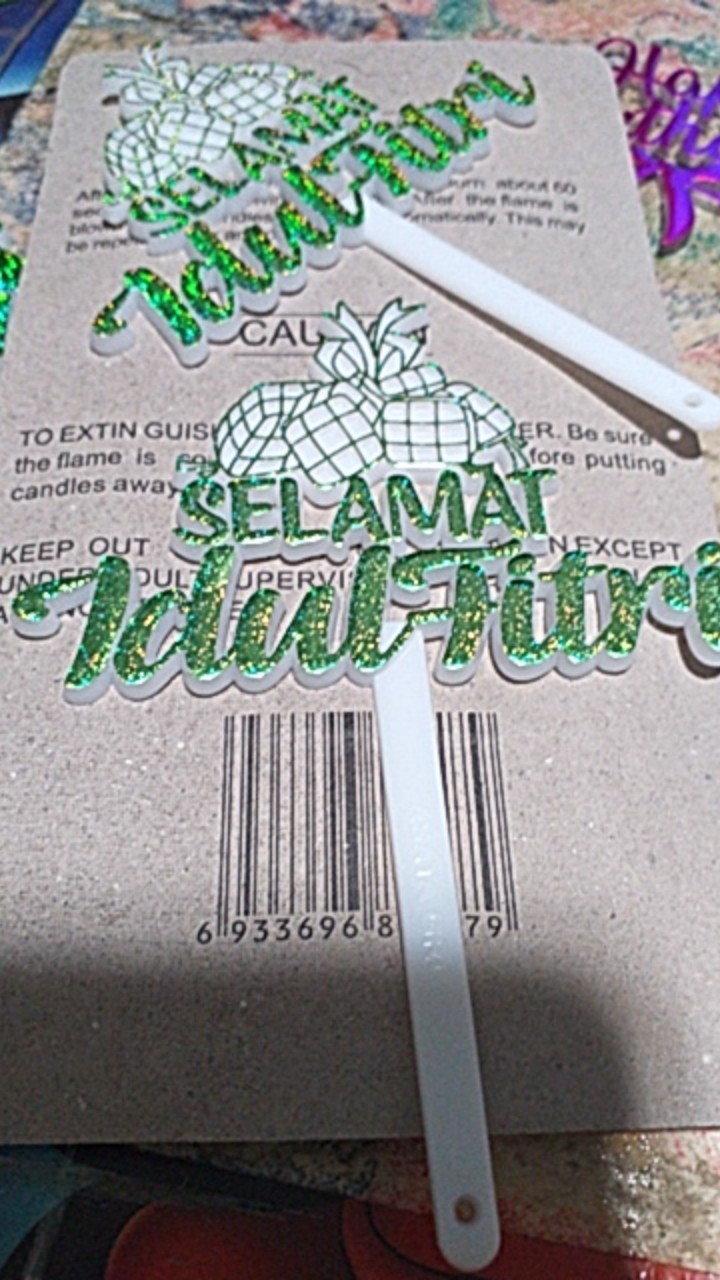 Ti-0138-d Cake Topper Tulisan Idul Fitri Lebaran Ketupat Hijau