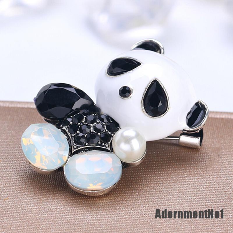 (Adornmentno1) Bros Pin Enamel Desain Panda Hias Kristal Untuk Pengantin Wanita