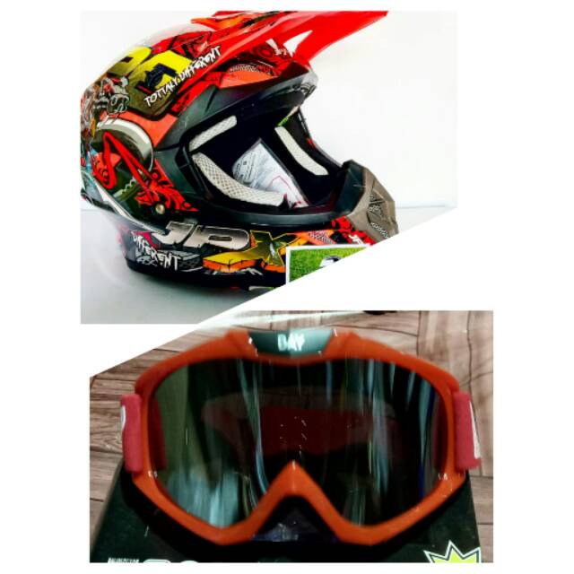 HELM JPX CROSS X16 MERAH SET KACAMATA