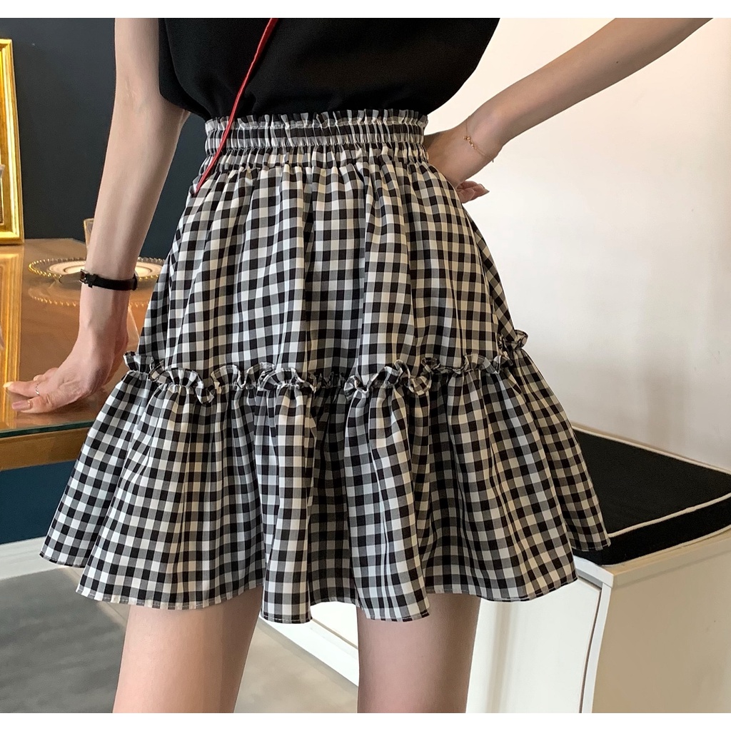 【SALE】Korean Ruffle Pleated Square Mini Skirt Rok Mini Motif Kotak Kotak Rempel 1322 (XS-XL)