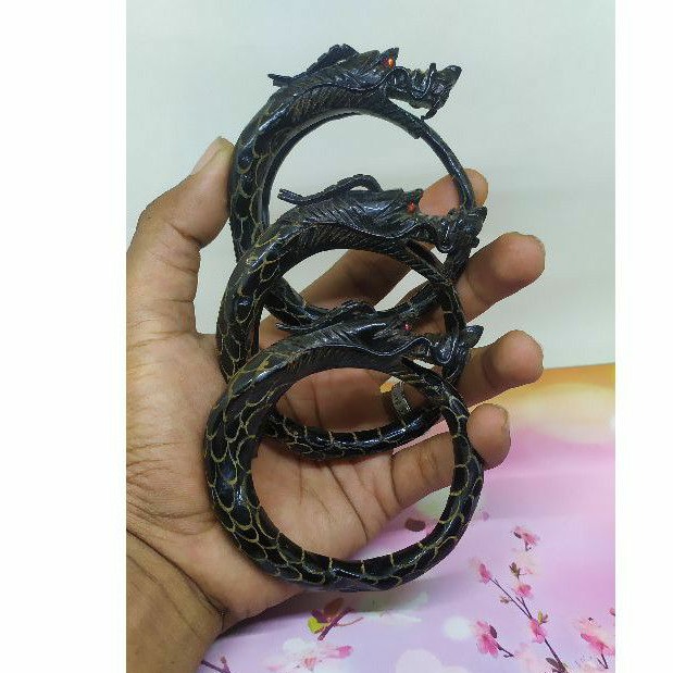 Gelang akar bahar hitam full sisik motif naga