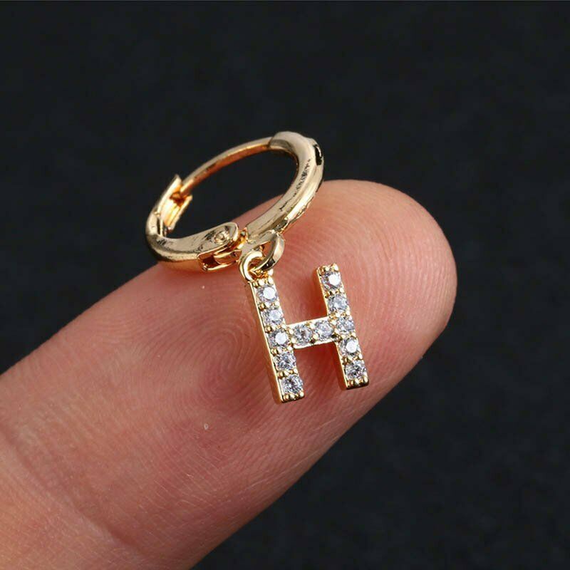 Anting Kait Emas Kuning 18k Desain 26 Huruf Hias zircon Untuk Wanita