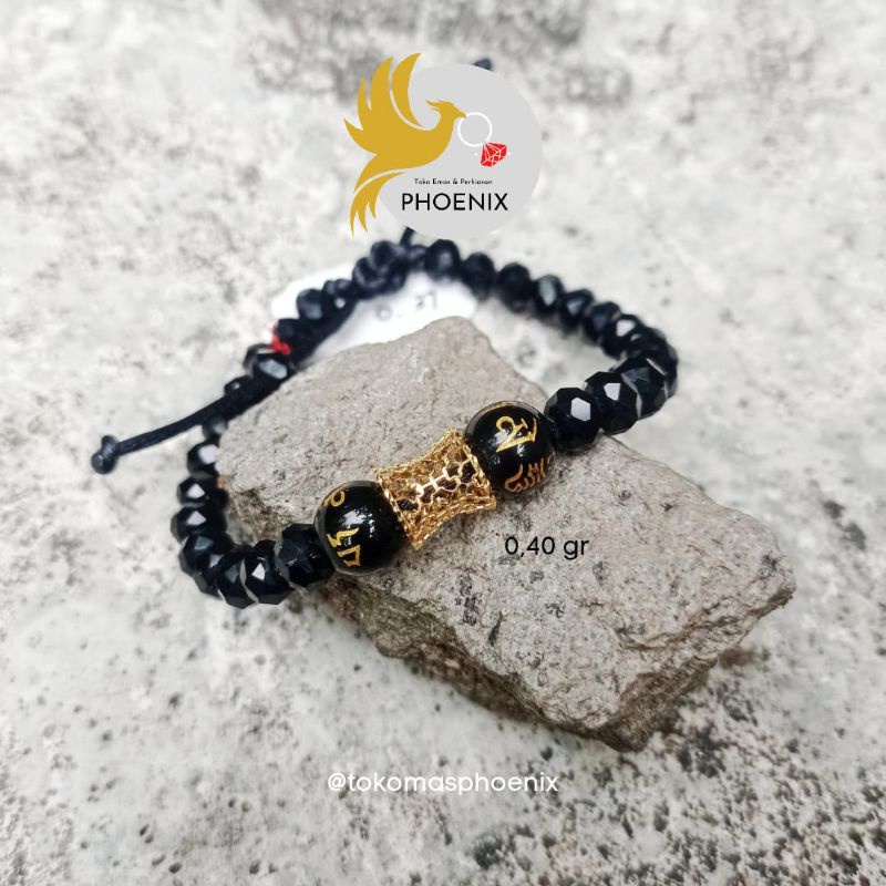 gelang batu kristal kombinasi emas asli