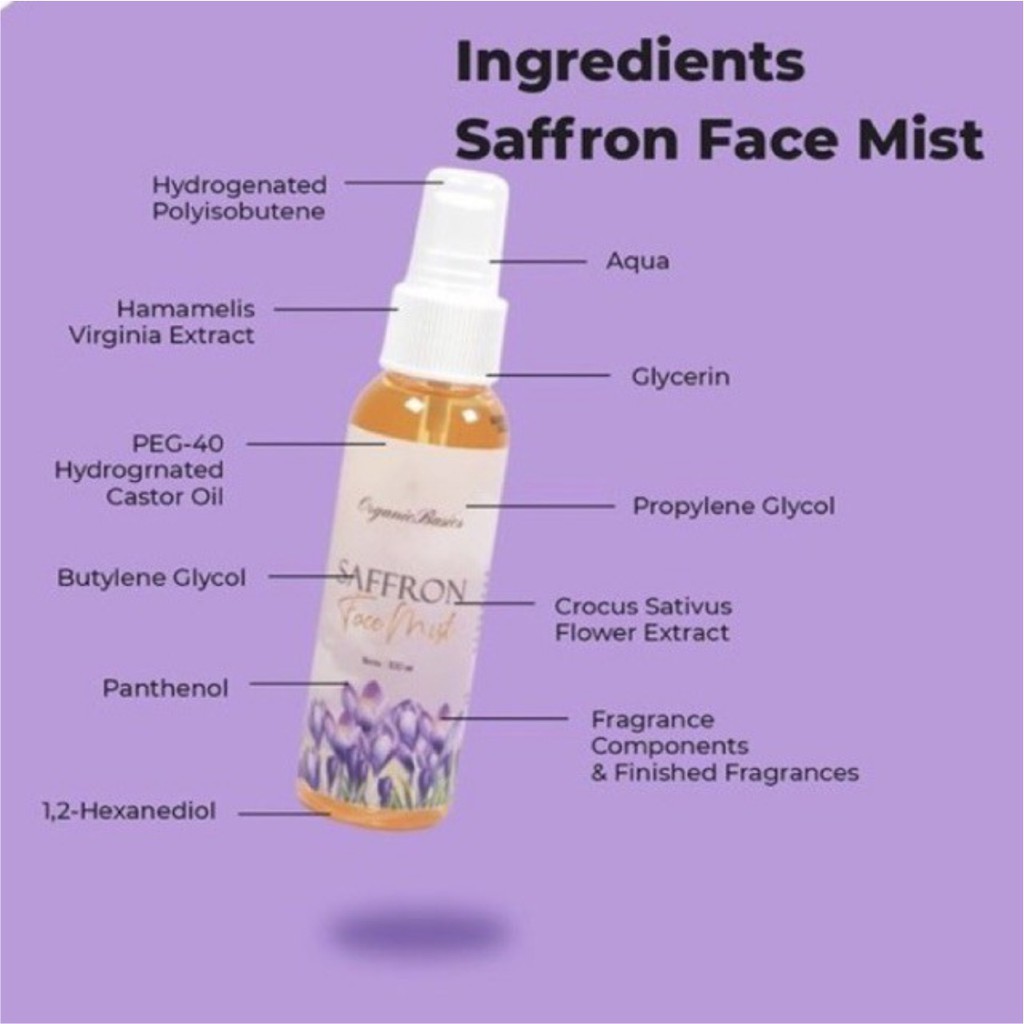 BPOM ORGANICBASICS Saffron Facemist with Hyaluronic acid + witch hazel extract