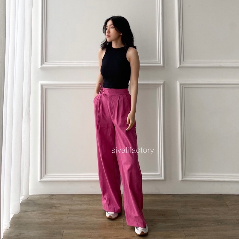 SIVALI Jennie Pants - Celana Kulot Linen Crinkle Highwaist - Cullote Pants