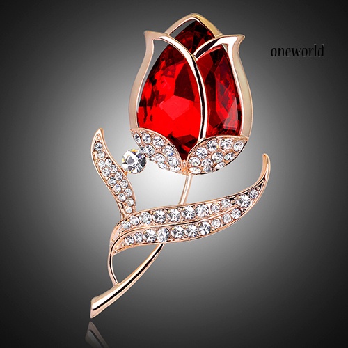 OW@ Womens Fashion Rhinestone Glass Tulip Flower Brooch Pin Wedding Party Jewelry Gift