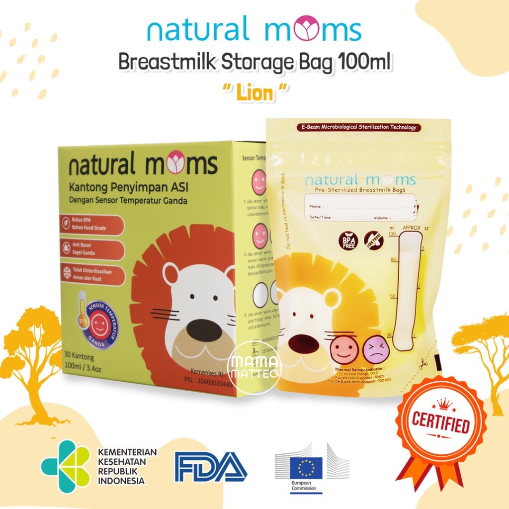 NATURAL MOMS Kantong ASI Breastmilk Storage Bag 100ml &amp; 120ml Dengan Double Thermal Sensor / Wadah ASI / Penampung Susu / BANDUNG