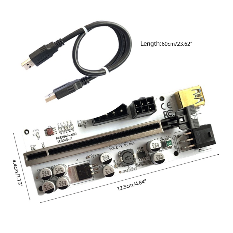 Btsg USB 3.0 PCI-E Riser Card PCI VER010-X Untuk Express 1X Ke 16X Adaptor 6Pin Kabel Listrik Untuk BTC Bitcoin Mining