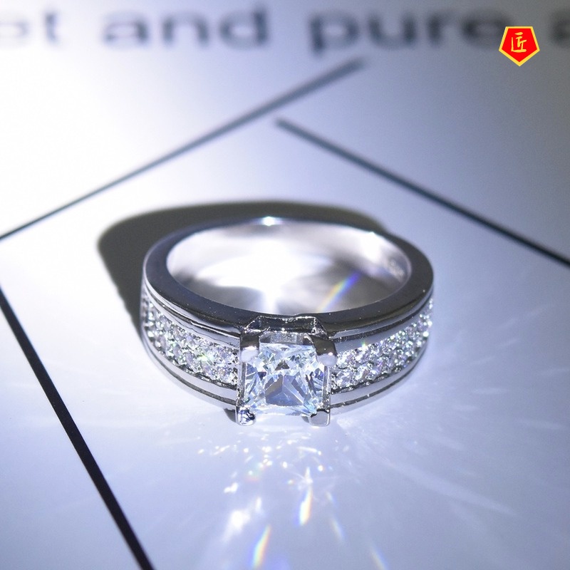 [Ready Stock]Inlaid Square Diamond Ring Stylish and Simple Personality