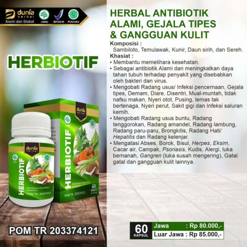 

(BPOM) HERBIOTIF Herbal Antibiotik Alami, Gejala Tipes, dan Gangguan Kulit