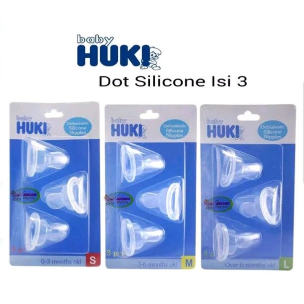HUKI Orthodontic Dot Gepeng isi 3pcs HALAL ORIGINAL / Dot Bayi Dot Silikon Huki Sillicone Nipple