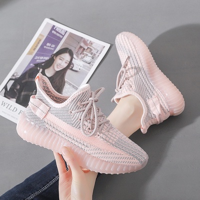 Hongxing Erke Sepatu Wanita Terkemuka Kasual Sepatu Lari Rajut Terbang Sepatu Putih