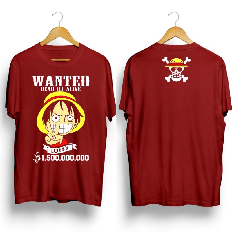 kaos pria/LUFFY WANTED/kaos anime