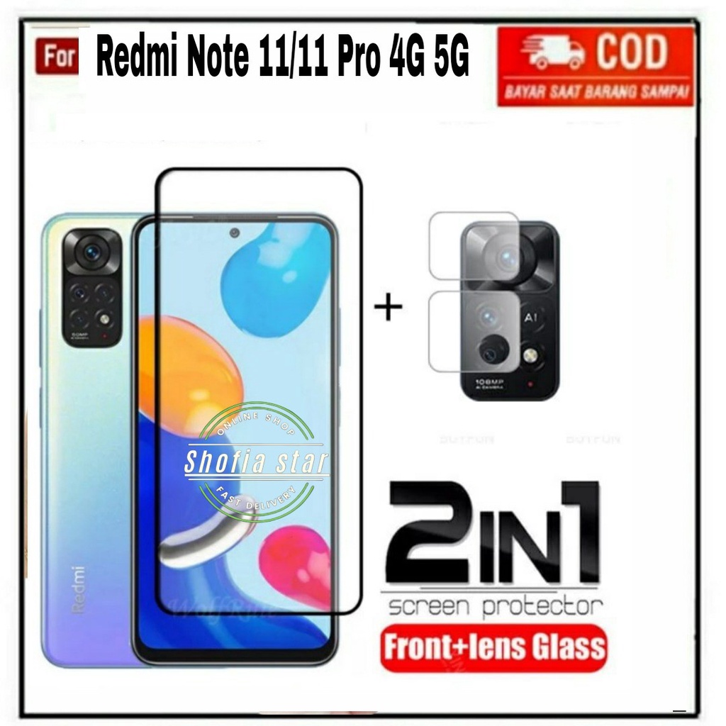 2IN1 TEMPERED GLASS REDMI NOTE 11 NOTE 11S NOTE 11 PRO 4G TG LAYAR ANTIGORES KACA FULL COVER