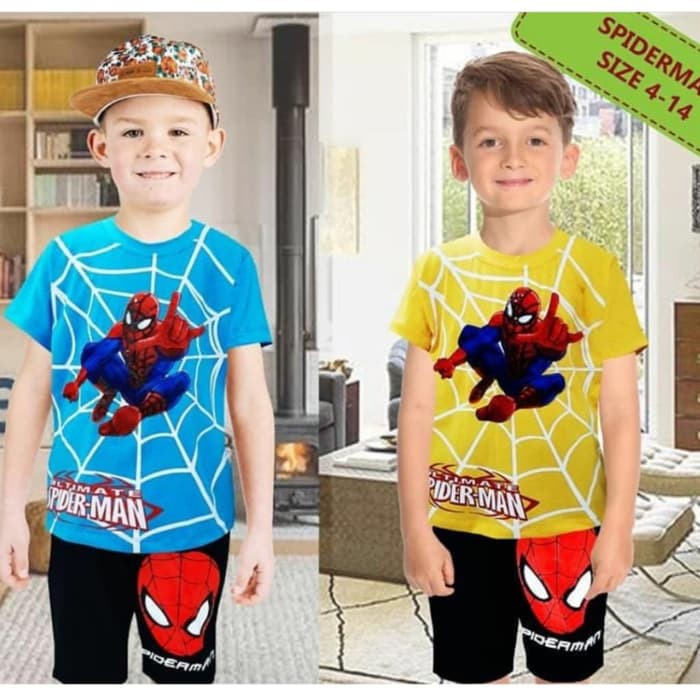 promo Baju  Setelan Anak  Laki London Kids Kaos Spider man 