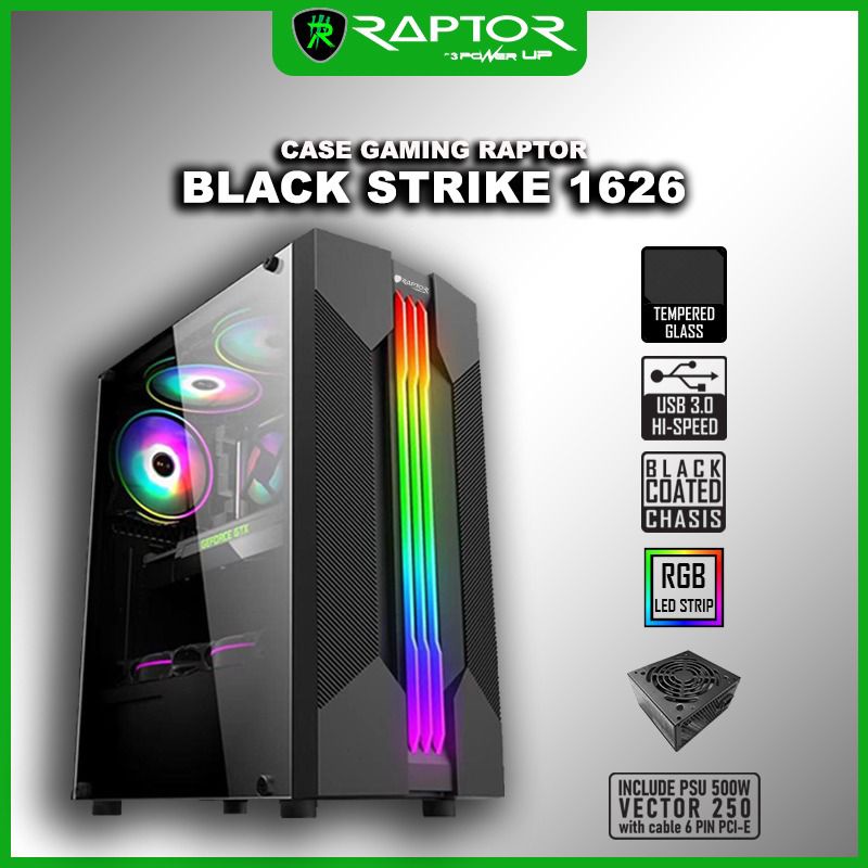 CASING POWER UP GAMING RAPTOR 1626 + PSU 500 WATT