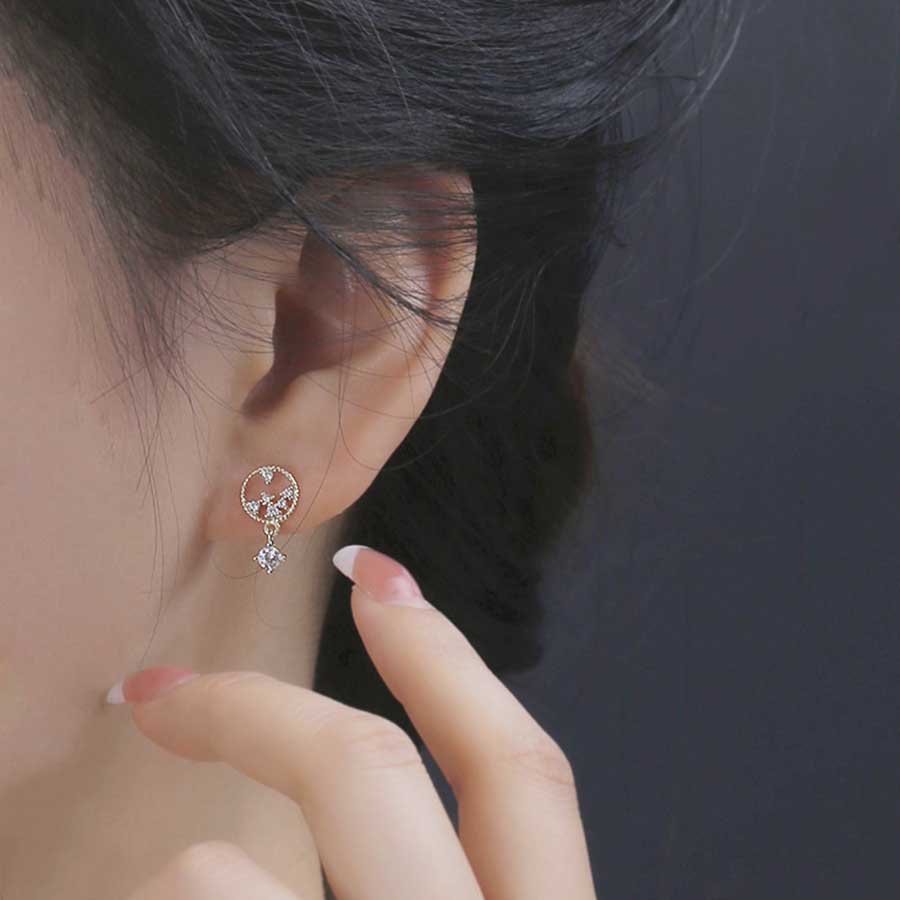 Melubangi Anting Pejantan Berlian Zirkon S925 Sterling Perak Emas Perhiasan Fashion Wanita Jatuhkan Anting Kait Earrings