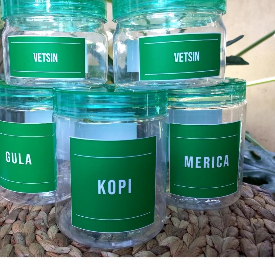 >D2289) ⭐⭐⭐⭐⭐Toples plastik tempat bumbu dapur warna hijau model minimalis free label stickerharga b