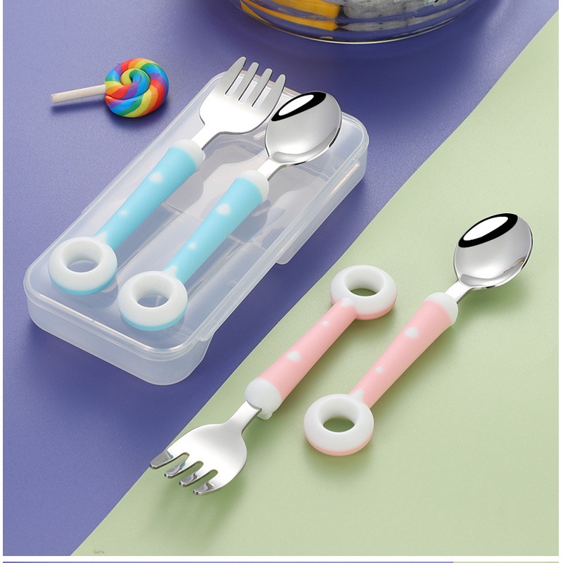 Set Peralatan Makan Sendok Garpu Bahan Stainless Steel Untuk Bayi