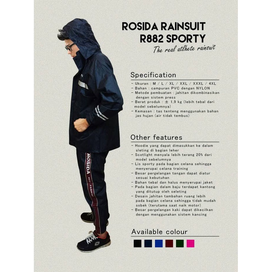 Excelent Jas Hujan Rosida Sporty type R882 Original   ROSIDA R 882 SPORTY