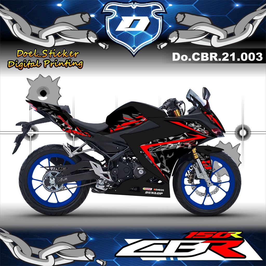 STRIPING CBR 2021 - STICKER STRIPING VARIASI HONDA CBR 150R NEW 2021 MOTIF RACING TERBARU 03