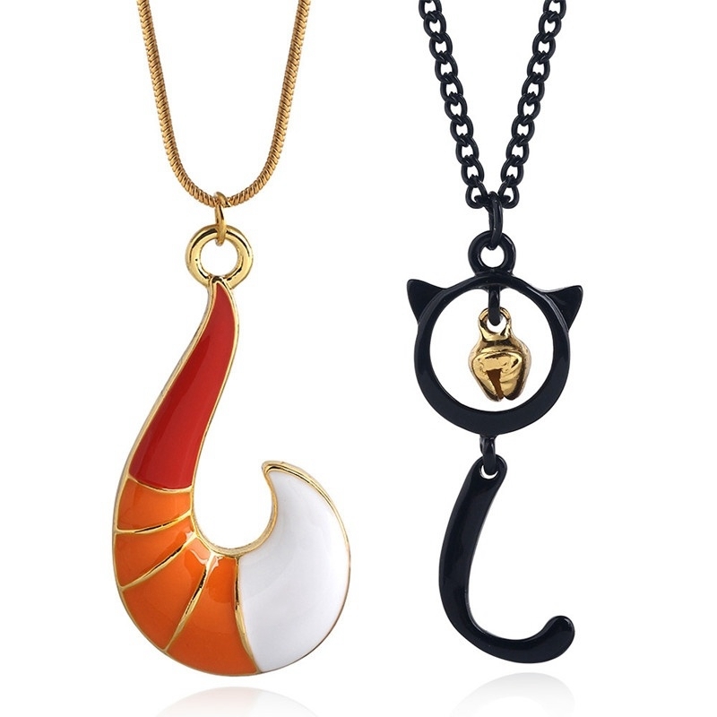 Women's Fashion Orange Fish Hook with Black Cat Bell Pendant Necklace Jewelry/ Anniversary Gift (Readystock)