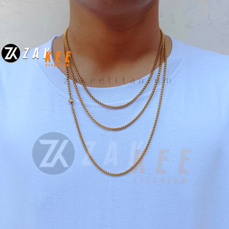 Kalung Titanium Pria Wanita Silver Emas Anti Karat Rantai Steel Cowok Cewek Panjang 45cm 50cm 60cm