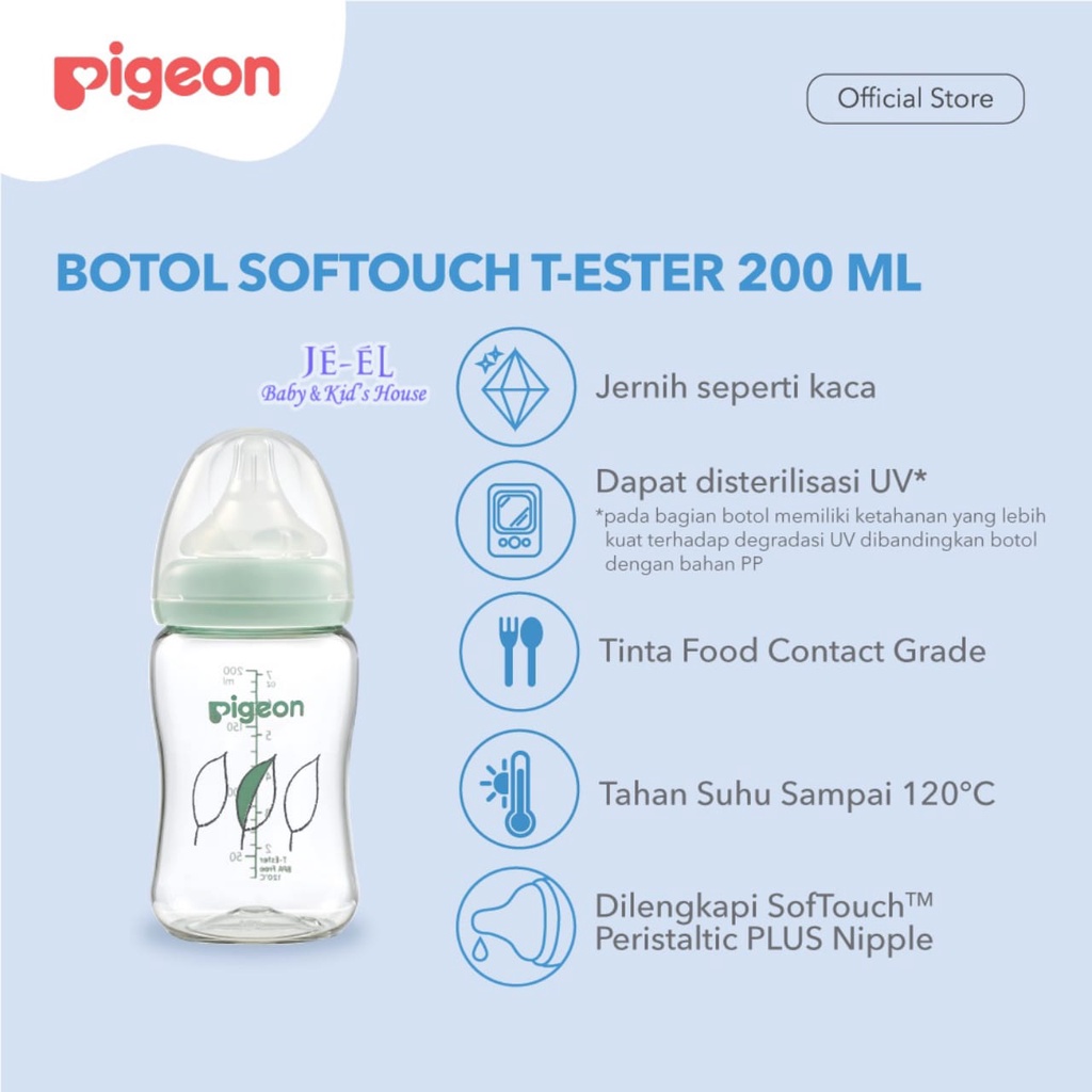 Pigeon Botol Soft Touch T-Ester Wide Neck P-Plus Nipple 200ml/300ml/ Botol Susu Anak