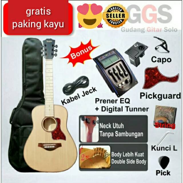 gitar 3/4 akustik elektrik tuner digital