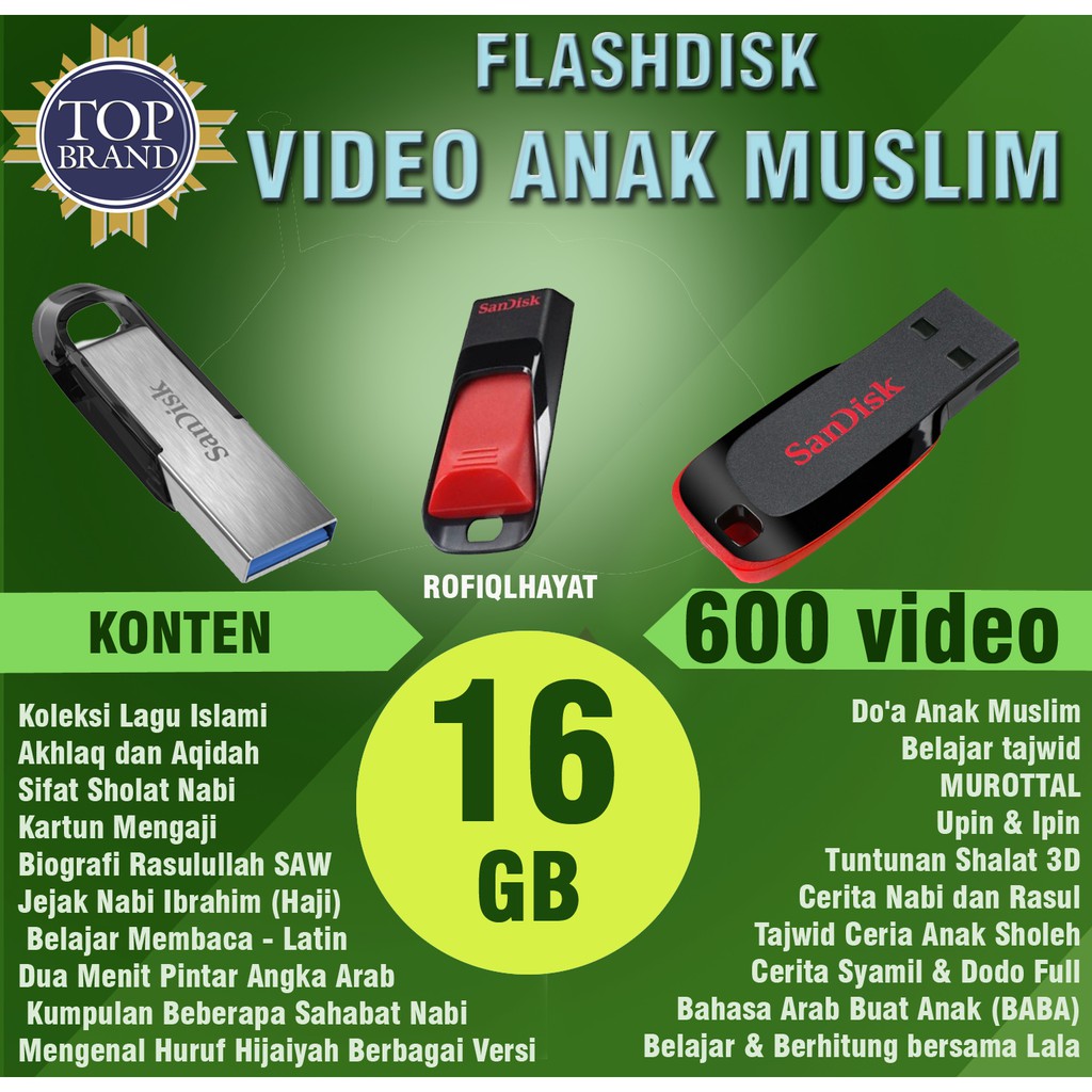 Video edukasi anak muslim memori sandisk 16GB Original, full bonus dan video edukasi tentang islam